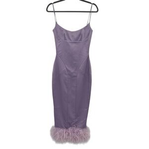 House of CB Lilac Feather-Hem Midi Dress